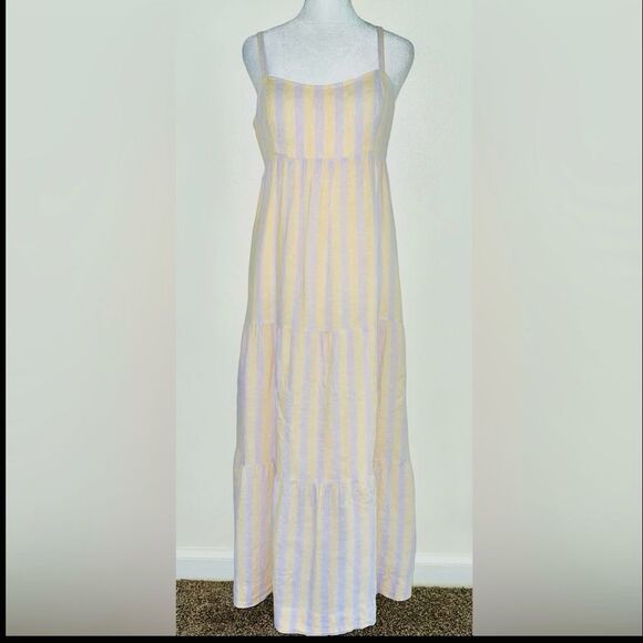 Lilly Pulitzer Javanne Linen Maxi Dress EUC Lilac Island Secrets Stripe 10 - Picture 1 of 12